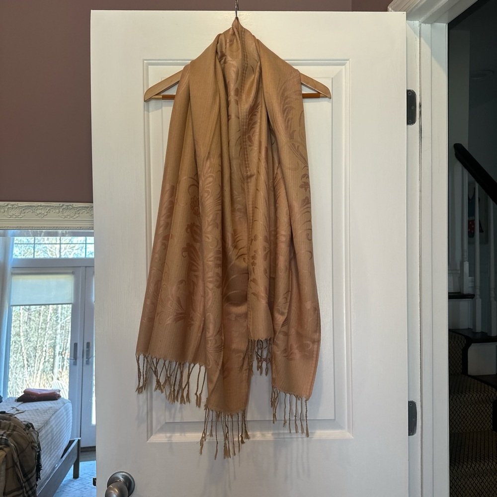 Silk-Blend Paisley Shawl Scarf in Camel